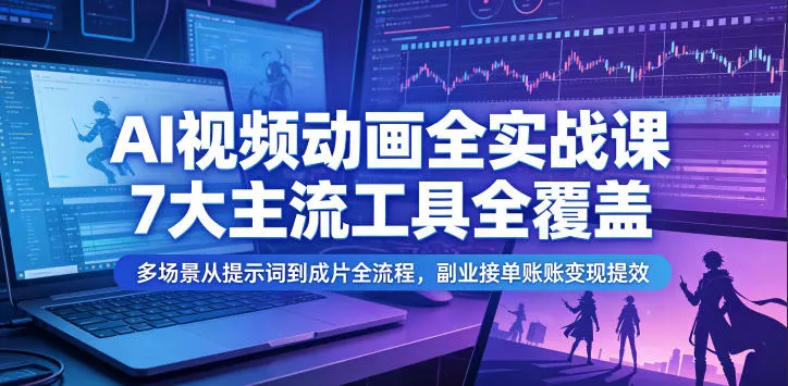 AI视频动画全实战课，7大主流工具全覆盖，多场景从提示词到成片全流程，副业接单账号变现提效 - 淘金派资源网