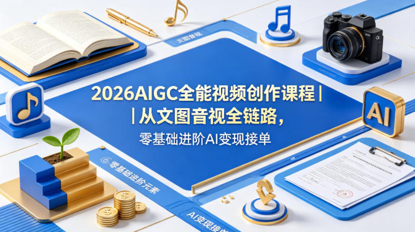 2026AIGC全能视频创作课程｜从文图音视全链路，零基础进阶AI变现接单 - 淘金派资源网