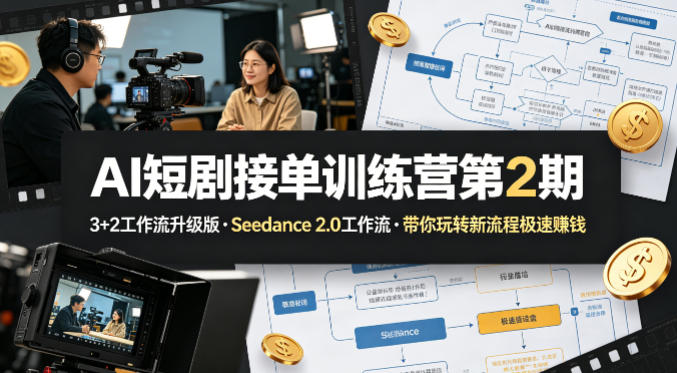 AI短剧接单训练营第2期，3+2工作流升级版，Seedance 2.0工作流，带你玩转新流程极速賺钱 - 淘金派资源网