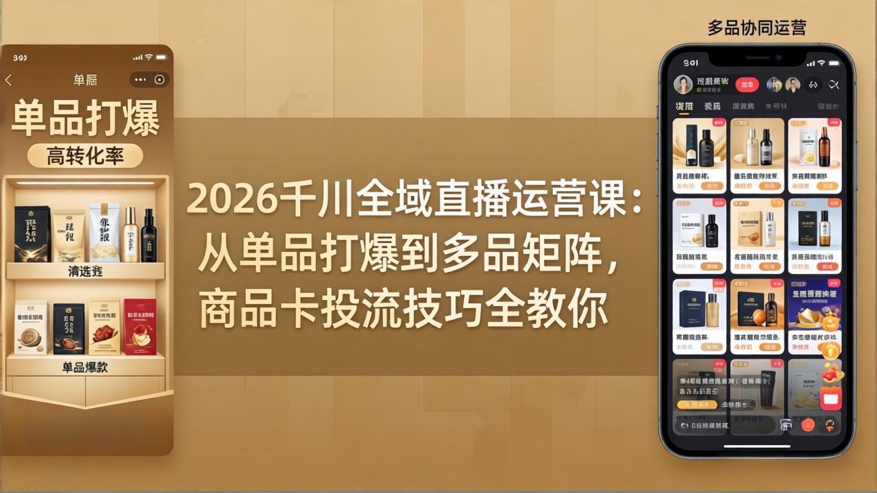2026千川全域直播运营课：从单品打爆到多品矩阵，商品卡投流技巧全教你 - 淘金派资源网