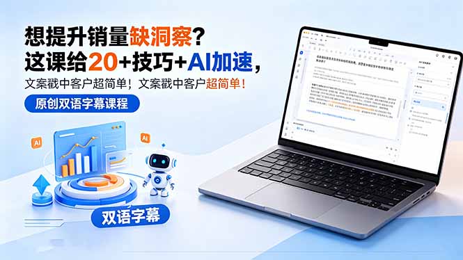 想提升销量缺洞察？这课给 20 + 技巧 + AI 加速，文案戳中客户超简单！【原创双语字幕】 - 淘金派资源网