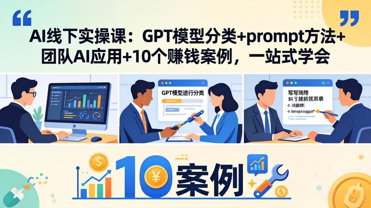 AI线下实操课：GPT模型分类+prompt方法+团队AI应用+10个赚钱案例，一站式学会 - 淘金派资源网