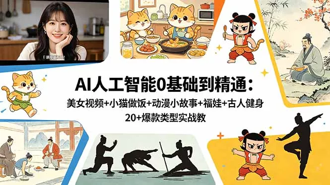 AI人工智能0基础到精通：美女视频+小猫做饭+动漫小故事+福娃+古人健身，20+爆款类型实战教学 - 淘金派资源网