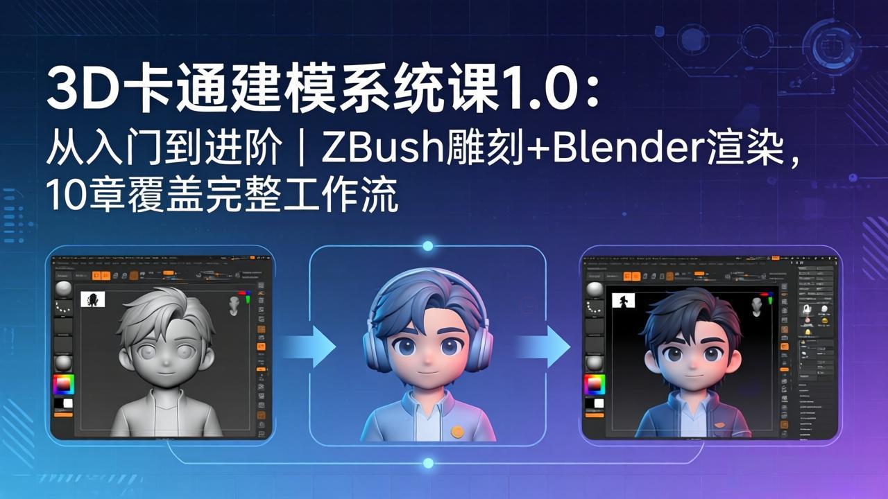 3D卡通建模系统课1.0：从入门到进阶｜ZBrush雕刻+Blender渲染，10章覆盖完整工作流 - 淘金派资源网