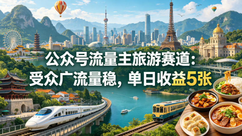 公众号流量主之旅游赛道，受众广+流量稳，平均单日收益5张+ - 淘金派资源网