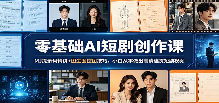 零基础AI短剧创作课：MJ提示词精讲+图生图控图技巧，小白从零做出高清连贯短剧视频 - 淘金派资源网