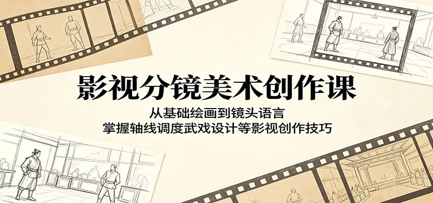 影视分镜美术创作课：从基础绘画到镜头语言，掌握轴线调度武戏设计等影视创作技巧 - 淘金派资源网