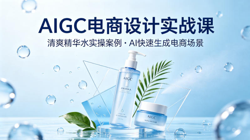 AIGC电商设计实战课，以清爽精华水为实操案例，教你用AI快速生成电商场景 - 淘金派资源网