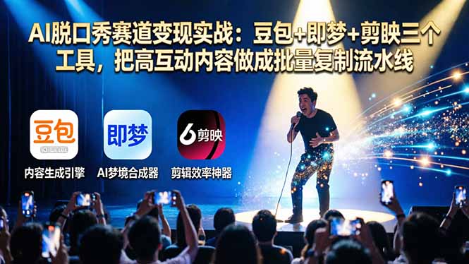 AI脱口秀赛道变现实战：豆包+即梦+剪映三个工具，把高互动内容做成批量复制流水线 - 淘金派资源网
