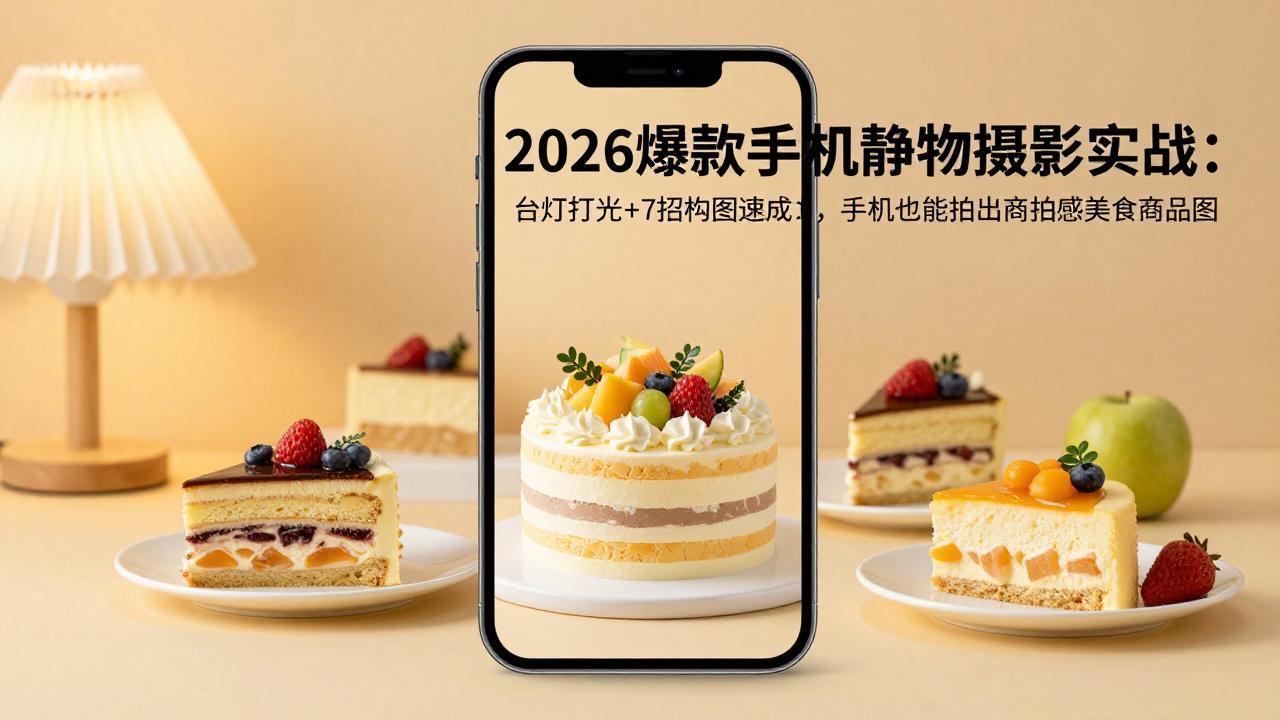 2026爆款手机静物摄影实战：台灯打光+7招构图速成，手机也能拍出商拍感美食商品图 - 淘金派资源网