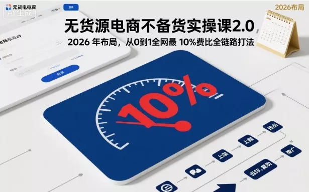 无货源电商不备货实操课2.0，2026年布局，从0到1全网最低10%费比全链路打法【更新26年5月19日】 - 淘金派资源网