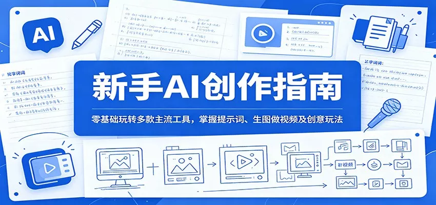 新手AI创作指南：零基础玩转多款主流工具，掌握提示词、生图做视频及创意玩法 - 淘金派资源网