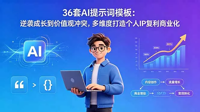 36套AI提示词模板：逆袭成长到价值观冲突，多维度打造个人IP复利商业化 - 淘金派资源网