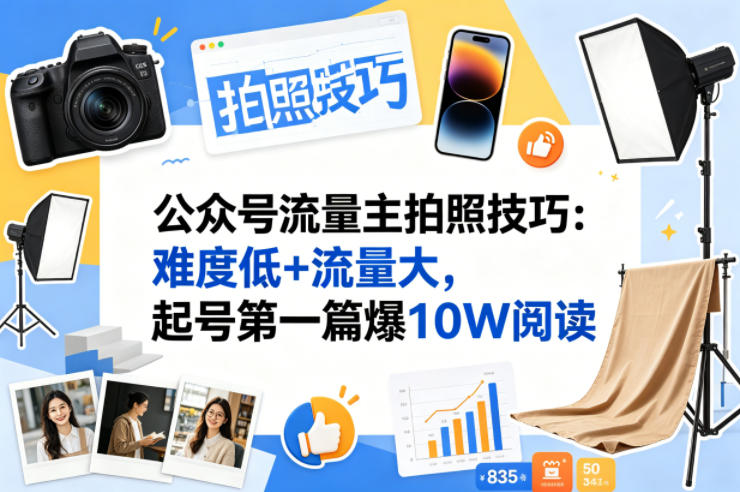 公众号流量主之拍照技巧赛道，难度低+流量大，起号第一篇就爆了10w阅读 - 淘金派资源网