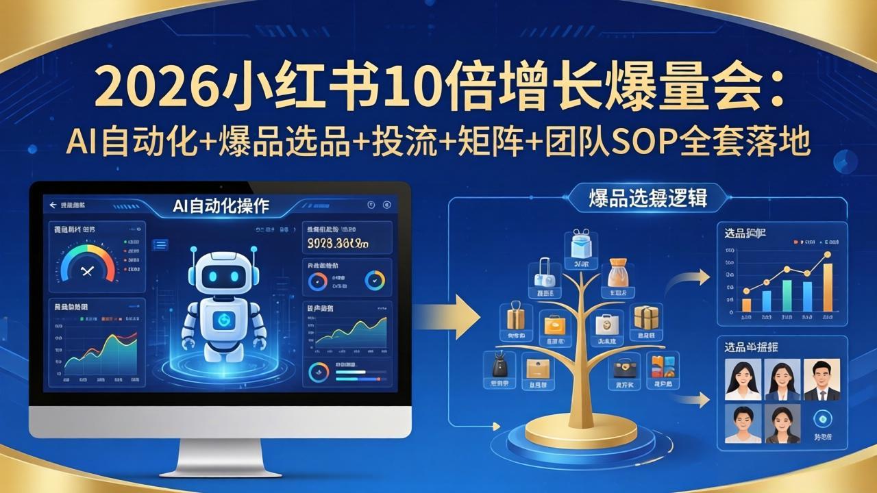 2026小红书10倍增长爆量会：AI自动化+爆品选品+投流+矩阵+团队SOP全套落地 - 淘金派资源网
