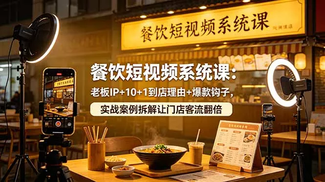 餐饮短视频系统课：老板IP+10+1到店理由+爆款钩子，实战案例拆解让门店客流翻倍 - 淘金派资源网