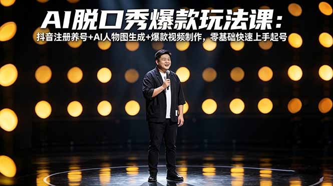 AI脱口秀爆款玩法课：抖音注册养号+AI人物图生成+爆款视频制作，零基础快速上手起号 - 淘金派资源网