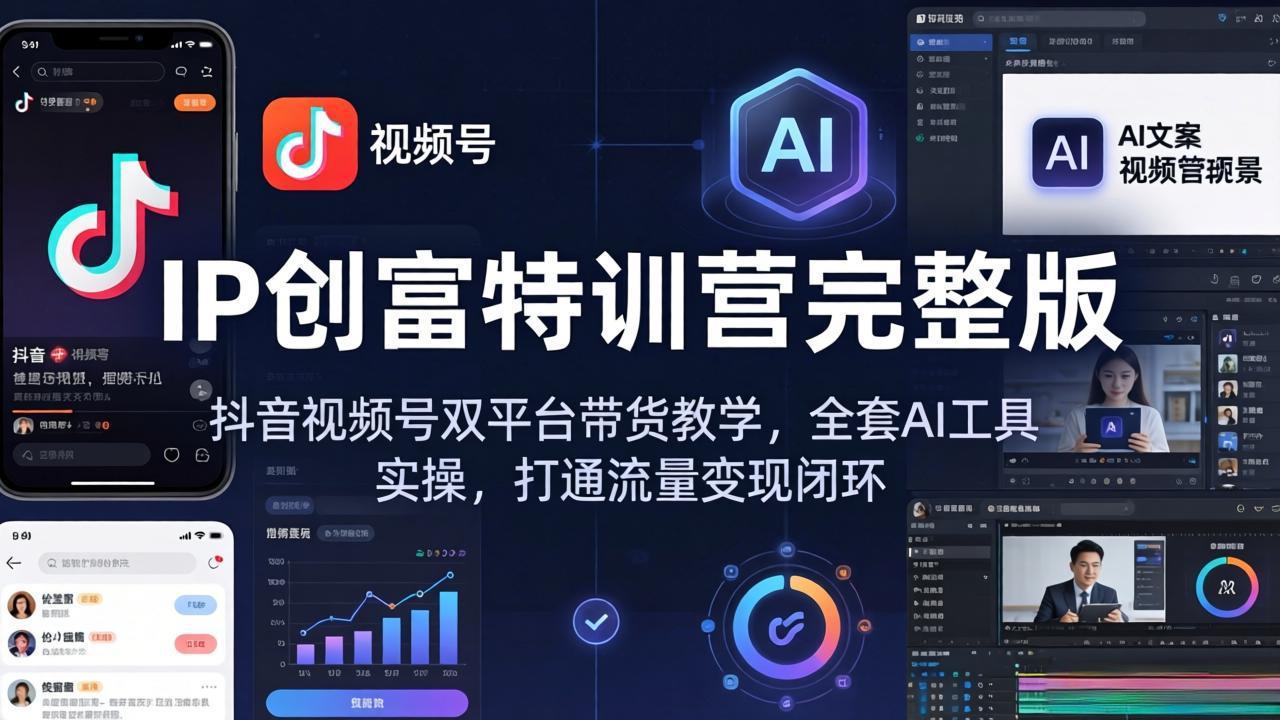 IP创富特训营完整版：抖音视频号双平台带货教学，全套AI工具实操，打通流量变现闭环 - 淘金派资源网
