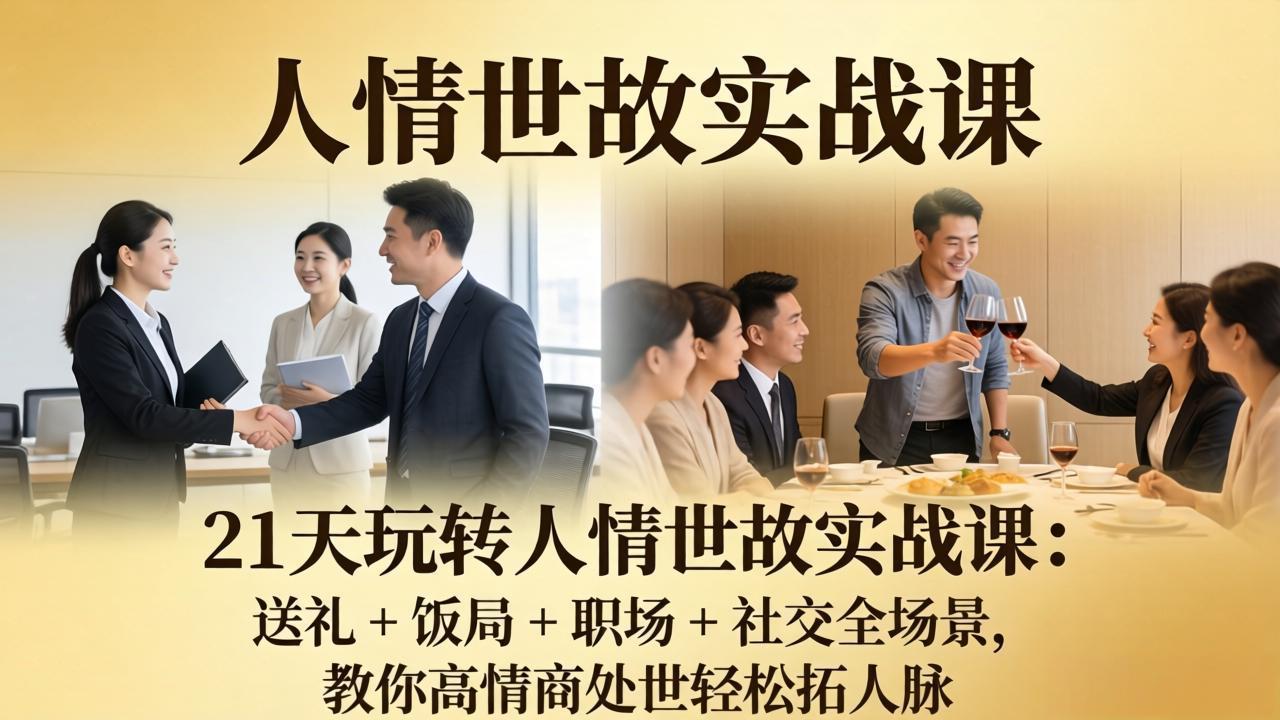 21 天玩转人情世故实战课：送礼 + 饭局 + 职场 + 社交全场景，教你高情商处世轻松拓人脉 - 淘金派资源网