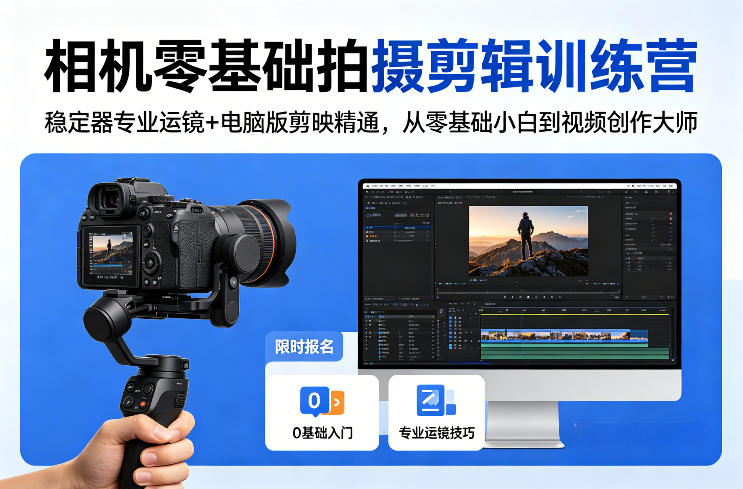 相机零基础拍摄剪辑训练营：稳定器专业运镜+电脑版剪映精通，从零基础小白到视频创作大师 - 淘金派资源网