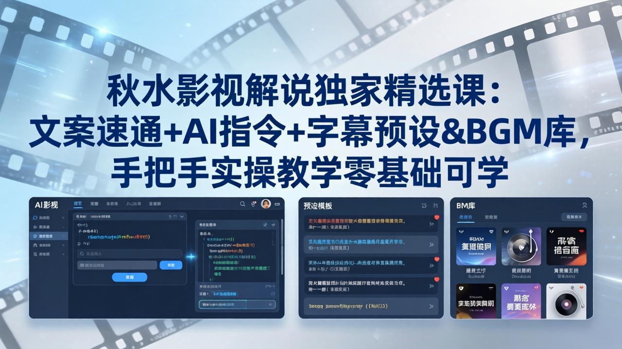 秋水影视解说独家精选课：文案速通+AI指令+字幕预设+BGM库，手把手实操教学零基础可学 - 淘金派资源网