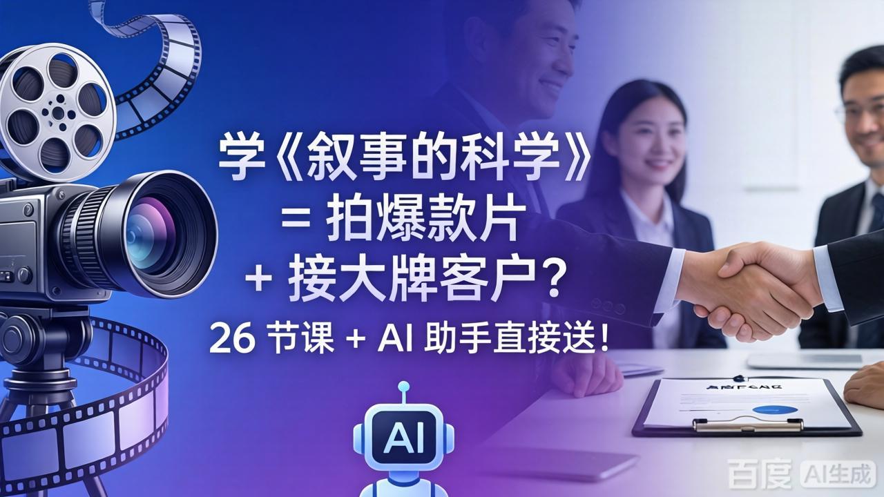 学《叙事的科学》= 拍爆款片 + 接大牌客户？26 节课 + AI 助手直接送！ - 淘金派资源网