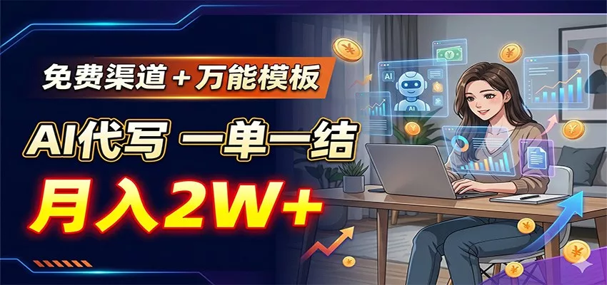 免费渠道+万能模板，AI代写一单一结，月入2W+ - 淘金派资源网