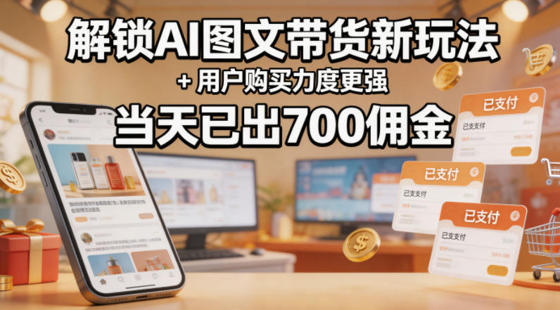 解锁ai图文带货新玩法+用户购买力度更强，当天已出700佣金，详细拆解 - 淘金派资源网