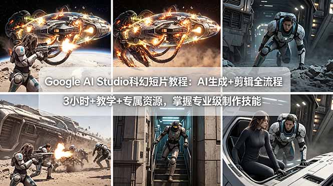 Google AI Studio科幻短片教程：AI生成+剪辑全流程，3小时+教学+专属资源，掌握专业级制作技能 - 淘金派资源网