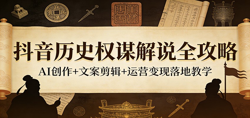 抖音历史权谋解说全攻略：AI创作+文案剪辑+运营变现落地教学 - 淘金派资源网