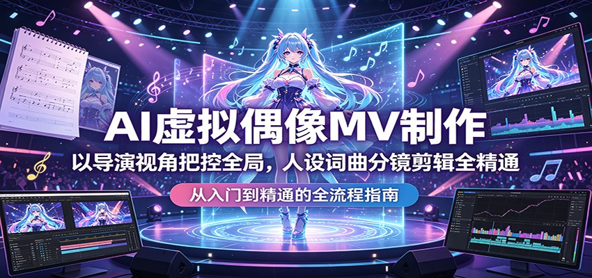 AI虚拟偶像MV制作：以导演视角把控全局，人设词曲分镜剪辑全精通 - 淘金派资源网