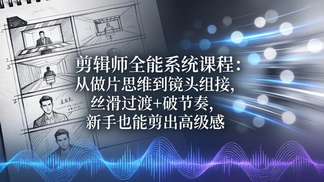 剪辑师全能系统课程：从做片思维到镜头组接，丝滑过渡+破节奏，新手也能剪出高级感 - 淘金派资源网