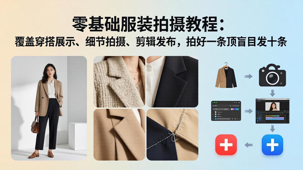 零基础服装拍摄教程：覆盖穿搭展示、细节拍摄、剪辑发布，拍好一条顶盲目发十条 - 淘金派资源网