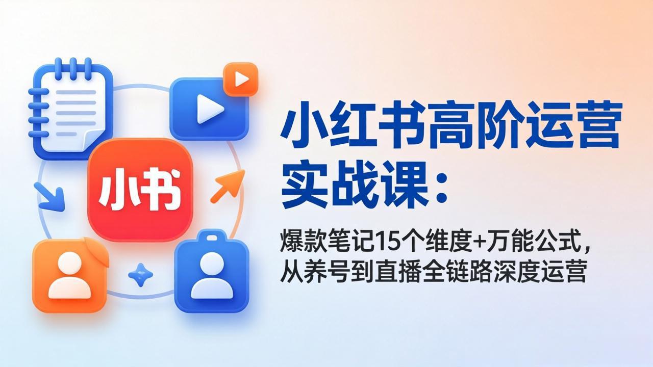 小红书高阶运营实战课：爆款笔记15个维度+万能公式，从养号到直播全链路深度运营 - 淘金派资源网