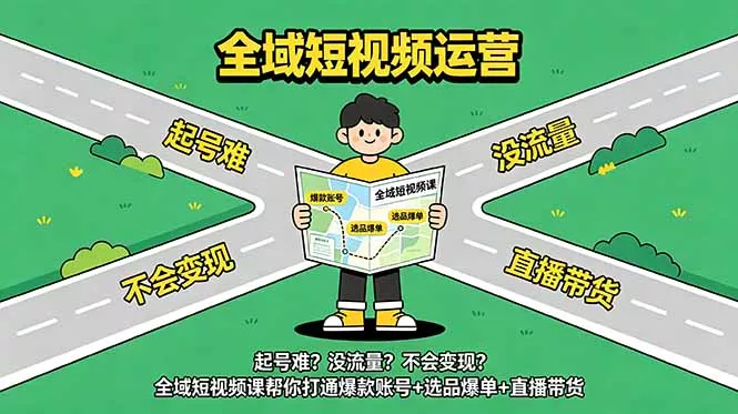 起号难？没流量？不会变现？全域短视频课帮你打通爆款账号+选品爆单+直播带货 - 淘金派资源网