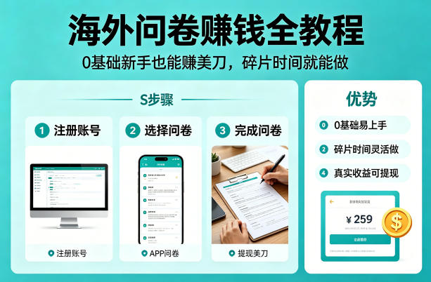 海外问卷賺钱全教程，0基础新手也能賺美刀，碎片时间就能做 - 淘金派资源网