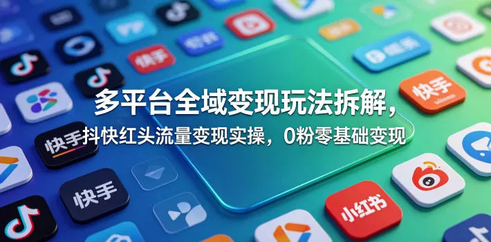 多平台全域变现玩法拆解，抖快红头流量变现实操，0粉零基础变现 - 淘金派资源网
