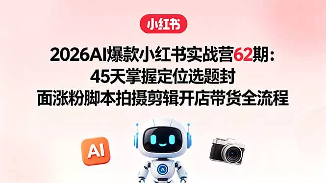 2026AI爆款小红书实战营62期：45天掌握定位选题封面涨粉脚本拍摄剪辑开店带货全流程 - 淘金派资源网