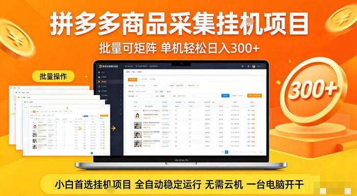 拼多多商品信息全自动采集项目，批量可矩阵，单机轻松日入300+，无需云机一台电脑开干【揭秘】 - 淘金派资源网