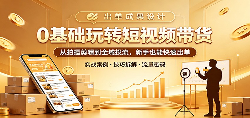 0基础玩转短视频带货：从拍摄剪辑到全域投流，新手也能快速出单 - 淘金派资源网