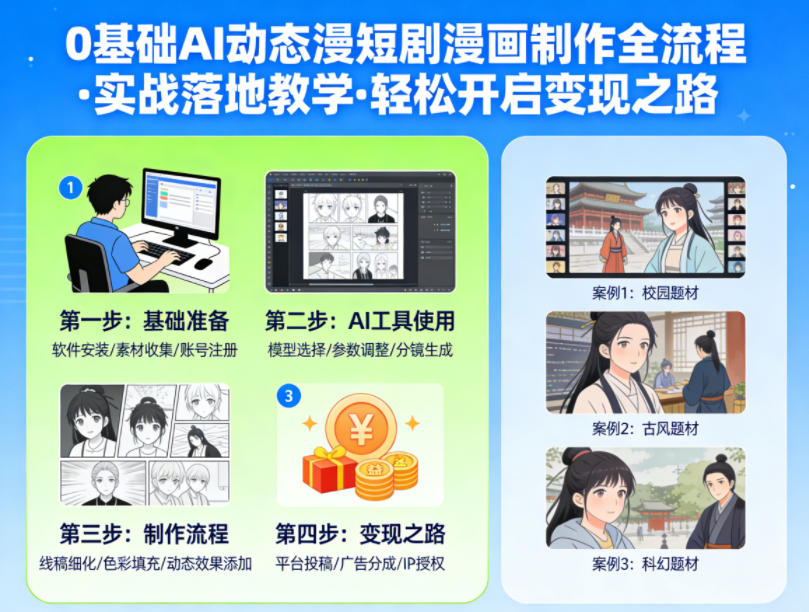 0基础AI动态漫短剧漫画制作全流程，实战落地教学，轻松开启变现之路 - 淘金派资源网