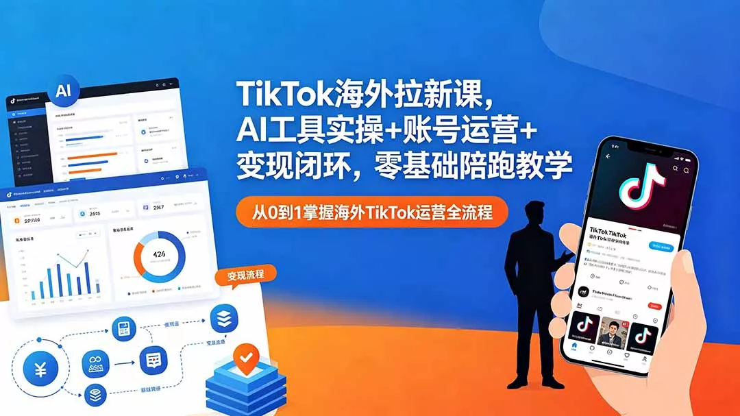 TikTok海外拉新课，AI工具实操+账号运营+变现闭环，零基础陪跑教学 - 淘金派资源网