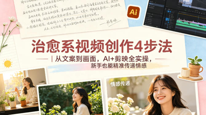 治愈系视频创作4步法｜从文案到画面，AI+剪映全实操，新手也能精准传递情感 - 淘金派资源网