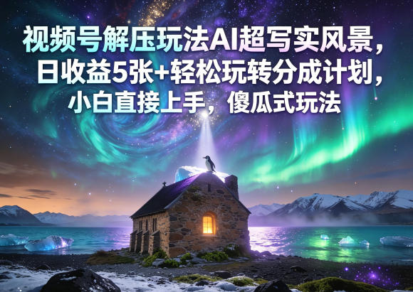 视频号解压玩法AI超写实风景，日收益5张+轻松玩转分成计划，小白直接上手，傻瓜式玩法 - 淘金派资源网
