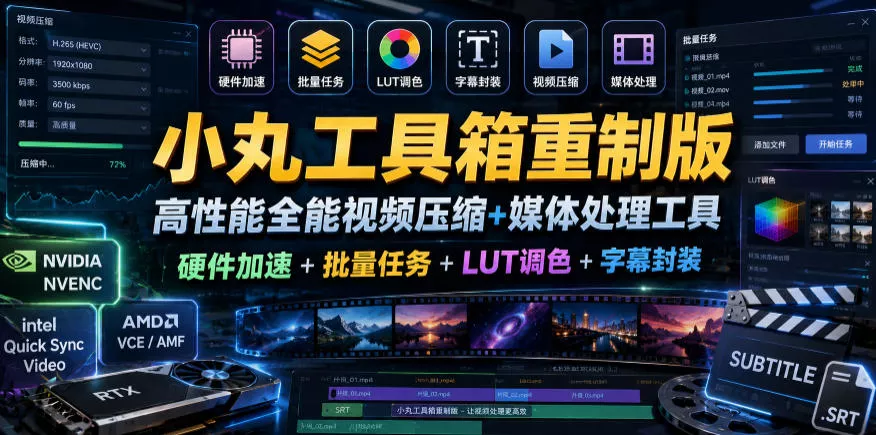小丸工具箱重制版–高性能全能视频压缩+媒体处理工具｜硬件加速+批量任务+LUT调色+字幕封装 - 淘金派资源网