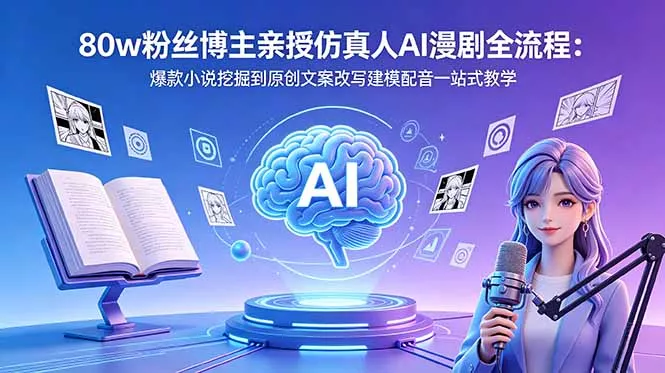 80w粉丝博主亲授仿真人AI漫剧全流程：爆款小说挖掘到原创文案改写建模配音一站式教学 - 淘金派资源网