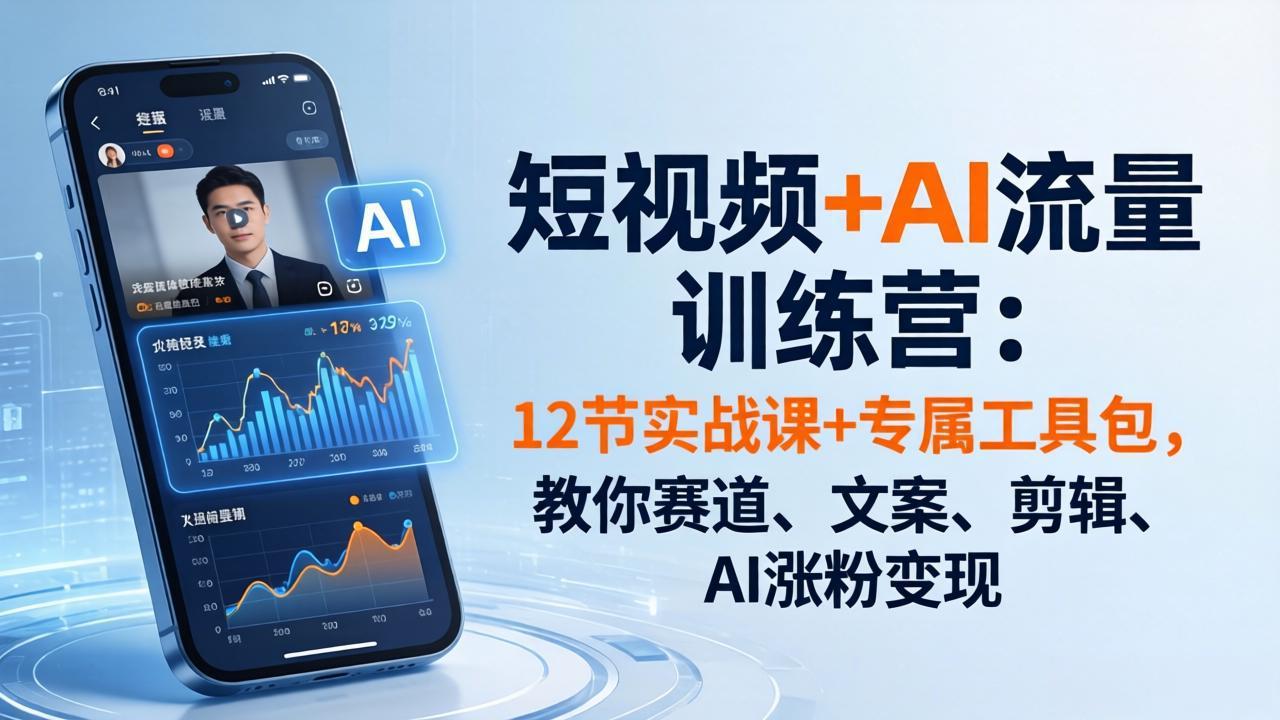 短视频+AI流量训练营：12节实战课+专属工具包，教你赛道、文案、剪辑、AI涨粉变现 - 淘金派资源网