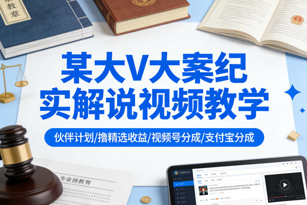 某大V大案纪实解说视频教学，可做伙伴计划、撸精选收益，视频号和支付宝分成计划均可 - 淘金派资源网