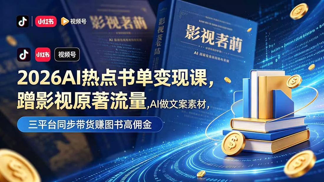 2026AI热点书单变现课，蹭影视原著流量，AI做文案素材，三平台同步带货赚图书高佣金 - 淘金派资源网