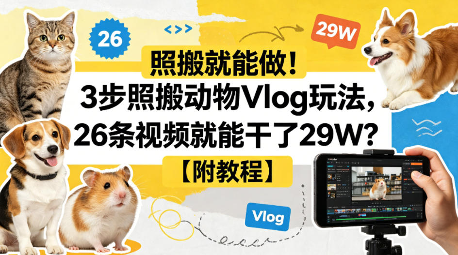照搬就能做！3步照搬动物Vlog玩法，26条视频就能干了29W？【附教程】【赠coze一键生成工作流】 - 淘金派资源网